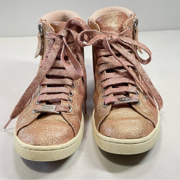 UGG Olive High Top Sneakers Women's Size 6 Pink Glitter Lace Up Side Zip Casual - Picture 2 of 12